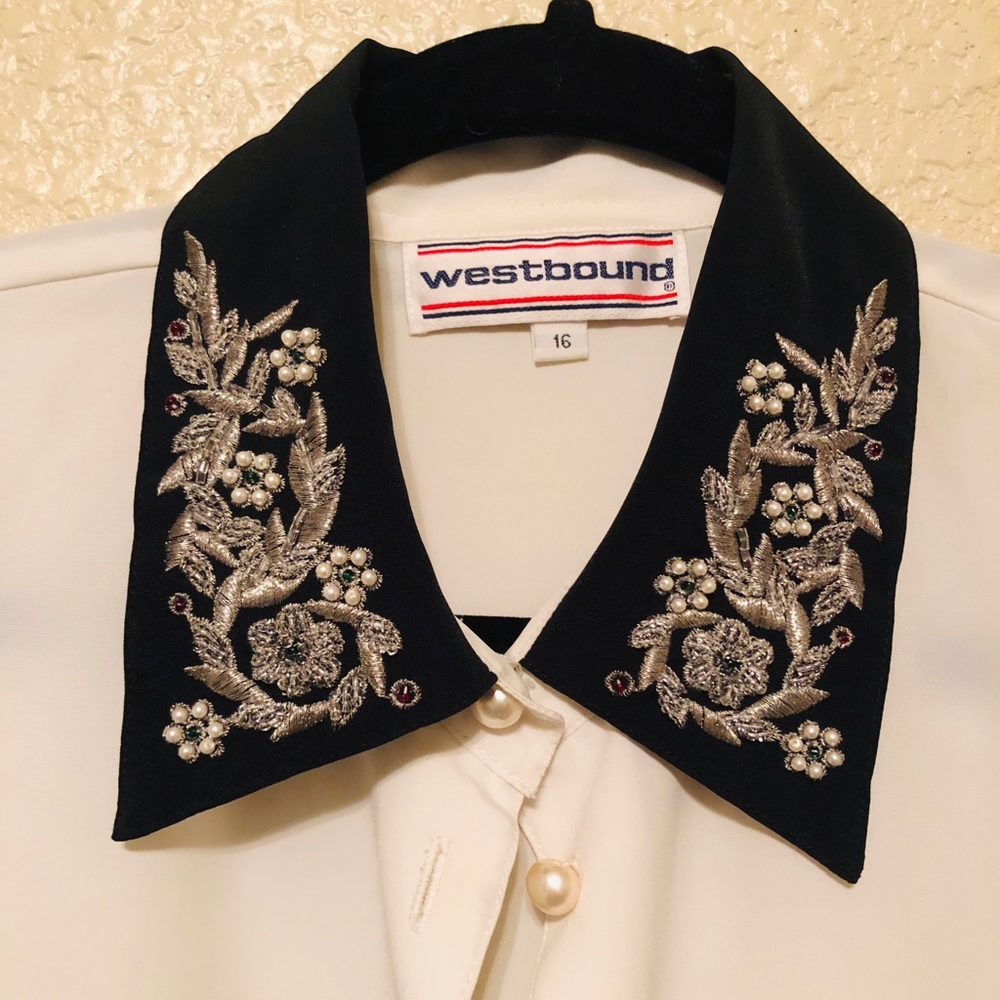 Beaded/Embroidered Collared Button Down - Picture 2 of 7
